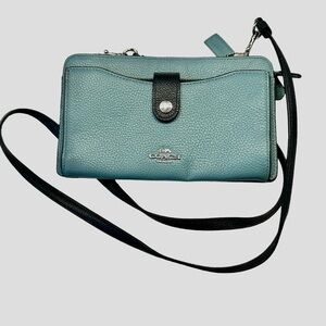 Coach Noa Pop Up Messenger Crossbody Bag in Teal and Navy Blue Pebble Leather